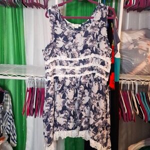 BLUE FLORAL TUNIC TANK TOP SIZE XXL